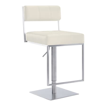 Armen Living Michele Swivel Adjustable Height Off-White Faux Leather and Brushed Stainless Steel Bar Stool LCMISWBABSWH